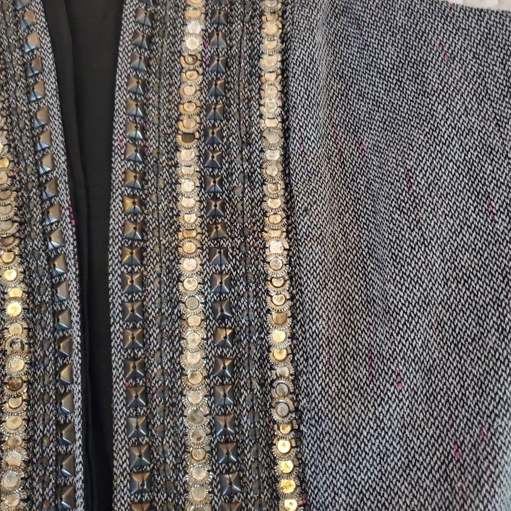 Chico's Grey Beaded Embellished Lined Wool Blend Vest Size 2 Large - Picture 2 of 6
